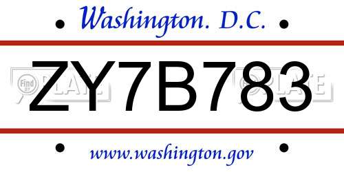 ZY7B783 District Of Columbia License Plate