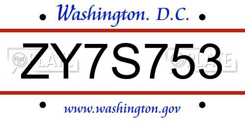 ZY7S753 District Of Columbia License Plate