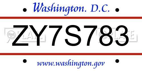 ZY7S783 District Of Columbia License Plate