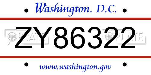 ZY86322 District Of Columbia License Plate
