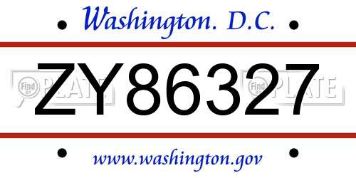 ZY86327 District Of Columbia License Plate