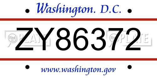 ZY86372 District Of Columbia License Plate