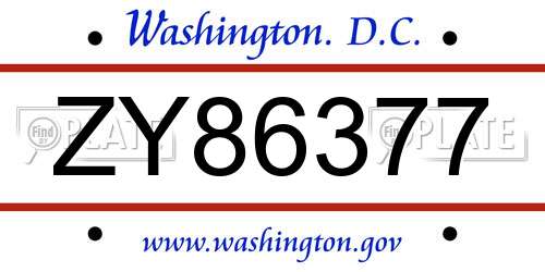 ZY86377 District Of Columbia License Plate