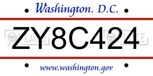 ZY8C424 District Of Columbia License Plate
