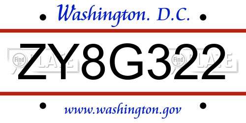 ZY8G322 District Of Columbia License Plate