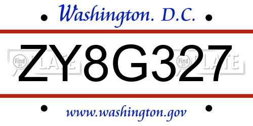 ZY8G327 District Of Columbia License Plate