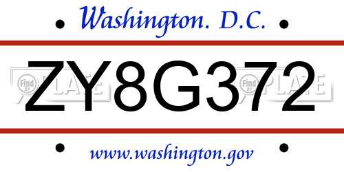 ZY8G372 District Of Columbia License Plate