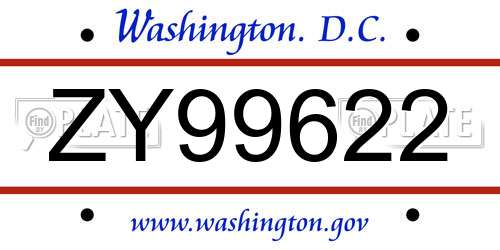 ZY99622 District Of Columbia License Plate