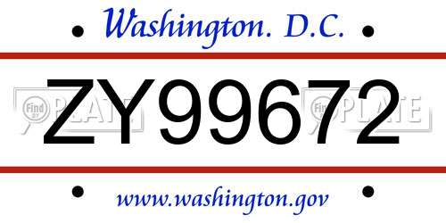 ZY99672 District Of Columbia License Plate