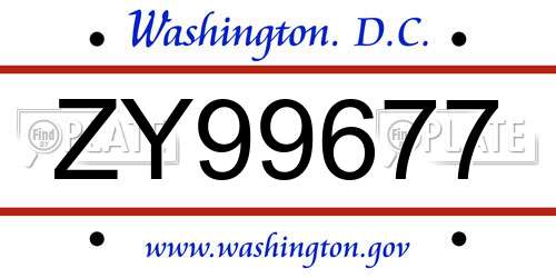 ZY99677 District Of Columbia License Plate