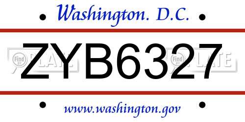 ZYB6327 District Of Columbia License Plate