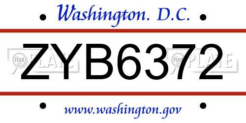 ZYB6372 District Of Columbia License Plate