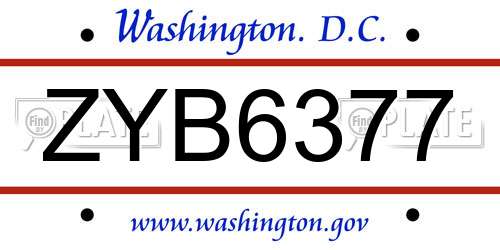 ZYB6377 District Of Columbia License Plate