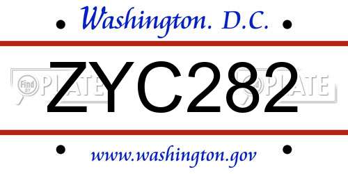 ZYC282 District Of Columbia License Plate