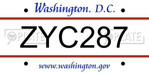 ZYC287 District Of Columbia License Plate