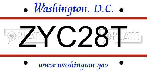 ZYC28T District Of Columbia License Plate
