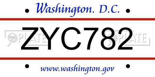 ZYC782 District Of Columbia License Plate