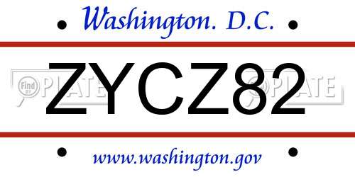ZYCZ82 District Of Columbia License Plate