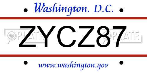ZYCZ87 District Of Columbia License Plate