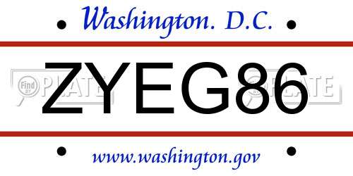 ZYEG86 District Of Columbia License Plate