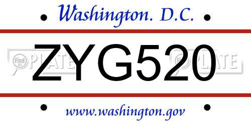ZYG520 District Of Columbia License Plate