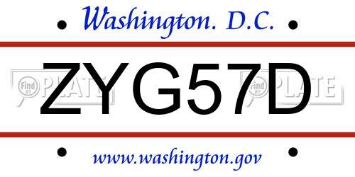 ZYG57D District Of Columbia License Plate