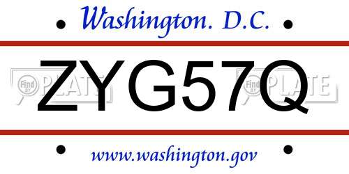 ZYG57Q District Of Columbia License Plate
