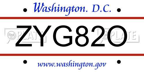 ZYG82O District Of Columbia License Plate