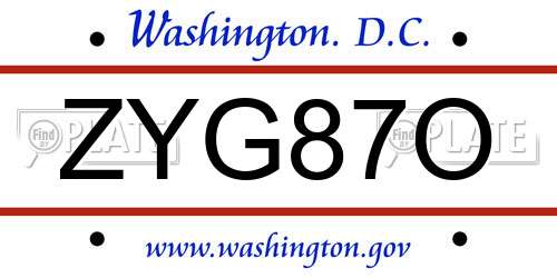 ZYG87O District Of Columbia License Plate