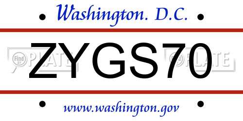 ZYGS70 District Of Columbia License Plate