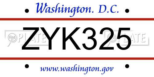ZYK325 District Of Columbia License Plate