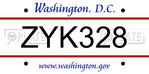 ZYK328 District Of Columbia License Plate
