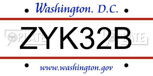 ZYK32B District Of Columbia License Plate