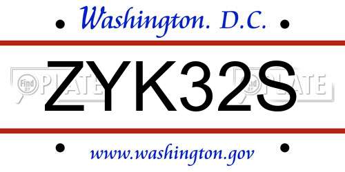 ZYK32S District Of Columbia License Plate