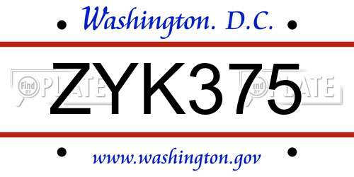 ZYK375 District Of Columbia License Plate