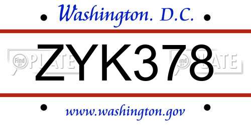 ZYK378 District Of Columbia License Plate