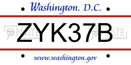 ZYK37B District Of Columbia License Plate