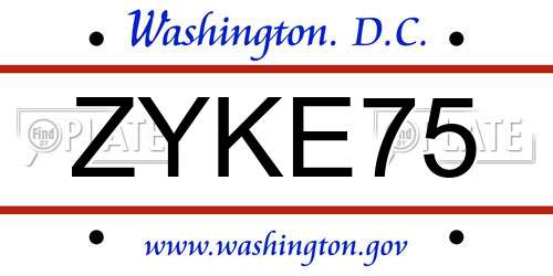 ZYKE75 District Of Columbia License Plate