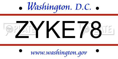 ZYKE78 District Of Columbia License Plate