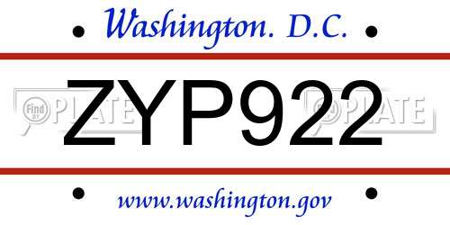 ZYP922 District Of Columbia License Plate