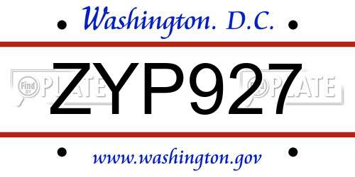 ZYP927 District Of Columbia License Plate
