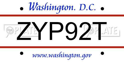 ZYP92T District Of Columbia License Plate