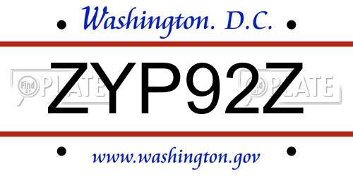 ZYP92Z District Of Columbia License Plate