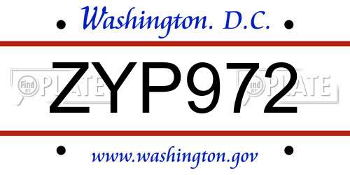 ZYP972 District Of Columbia License Plate