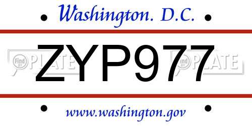 ZYP977 District Of Columbia License Plate
