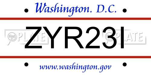 ZYR23I District Of Columbia License Plate