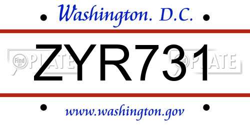 ZYR731 District Of Columbia License Plate