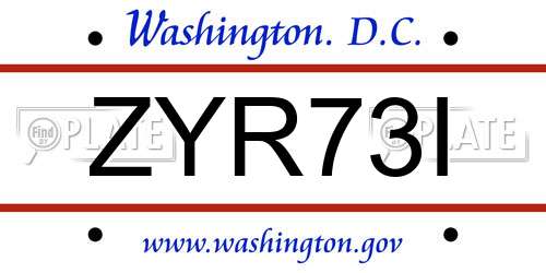 ZYR73I District Of Columbia License Plate