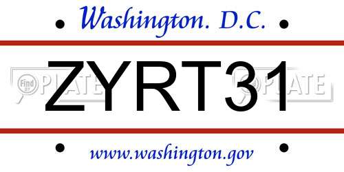 ZYRT31 District Of Columbia License Plate