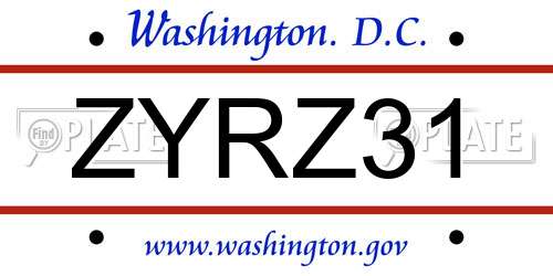 ZYRZ31 District Of Columbia License Plate